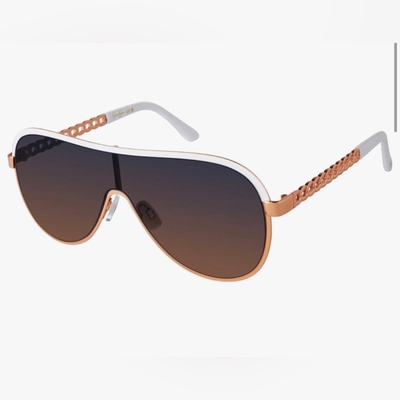 Jessica Simpson J6228 white rose gold Metal Shield Aviator‎ Pilot Sunglasses new - Picture 1 of 6